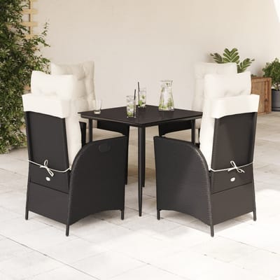 vidaXL - 5-delige - Tuinset - met - kussens - poly - rattan - zwart