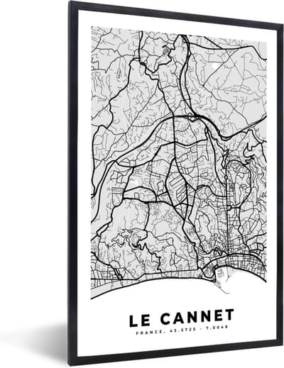 Fotolijst incl. Poster - Stadskaart - Frankrijk - Kaart - Le Cannet - Plattegrond - 40x60 cm - Posterlijst