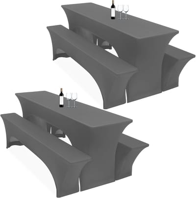 Unyqoos ® Biertafel en Bank Set van 3 Stretch Hoezen voor Feestelijke Gelegenheden, Donkergrijs