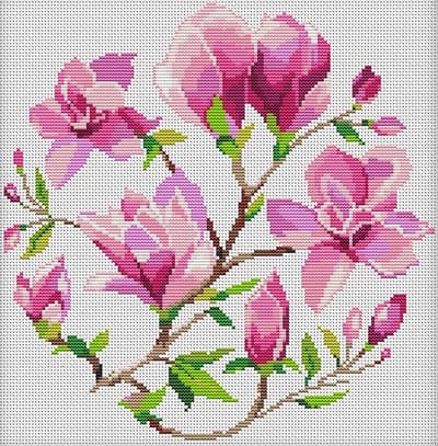 Borduurpakket Mandala Magnolia - telpatroon om zelf te borduren - geschikt voor beginners