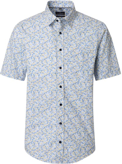 CASA MODA Sport casual fit overhemd - popeline - wit met lichtblauw en geel citroenen dessin - Strijkvriendelijk - Boordmaat: 53 - 54