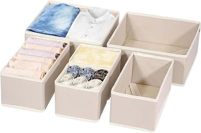 Opvouwbare Lade Organizer 6-delig - Crème - Kledingopberger voor Sokken, Ondergoed en Accessoires