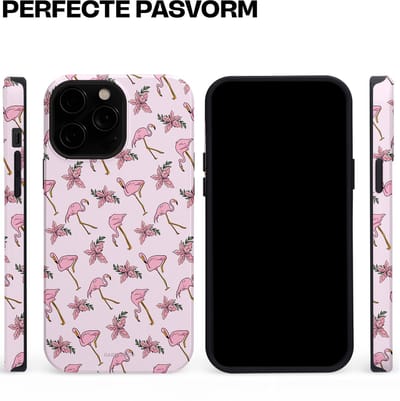 Casetastic hoesje geschikt voor Apple iPhone 13 Pro Max - MagSafe - Dubbellaagse bescherming - Tropisch Roze Flamigo Bloemen Paradijs - Fashion Case - Lichtgrijs Wit Lichtroze