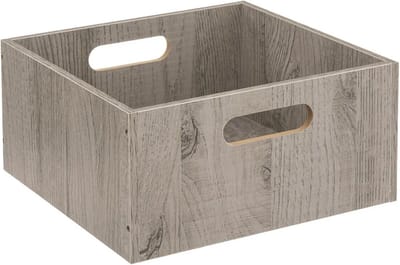 5five Opbergmand/kastmand van hout - grijs - 14 Liter - 31 x 31 x 15 cm - Opbergboxen - Vakkenkast manden