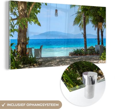 MuchoWow® Glasschilderij 40x20 cm - Schilderij acrylglas - Tropisch - Strand - Zee - Foto op glas - Schilderijen