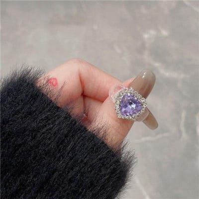 Bagues coréennes mignonnes en forme de cœur avec diamant et acrylique pour femmes et filles, bijoux en zircon, accessoires de fête, Harajuku violet