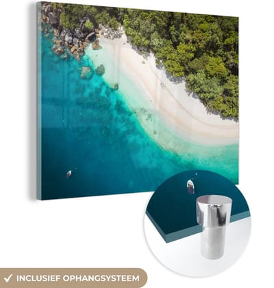 MuchoWow® Glasschilderij 120x90 cm - Schilderij acrylglas - Strand - Stenen - Australië - Foto op glas - Muurdecoratie woonkamer - Wanddecoratie slaapkamer - Schilderijen