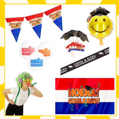 Feestpakket | Geslaagd | 10-delig | Vlaggen | Ballonnen | Lint