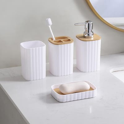 Badkameraccessoires Set - Badkamer Set - Dagelijkse Wasbehoeften - Onbreekbaar Kunststof - 4 Stuks - Wit