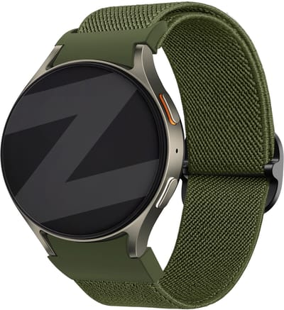 Bandz Elastisch nylon bandje 'Easy fit' - Geschikt voor Samsung Galaxy Watch 7 (40 & 44mm) / Galaxy Watch 6 Classic (43 & 47mm) / Galaxy Watch 5 (Pro) / Galaxy Watch 4 (Classic) / Galaxy Watch FE (groen)