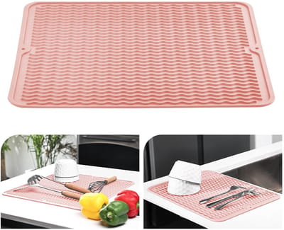 Afdruipmat 30x40cm, vaatwerk van siliconen hittebestendige antislip afdruipmat spoelbak, sponsmat afdruiponderlegger, tafelset (Bleek roze)