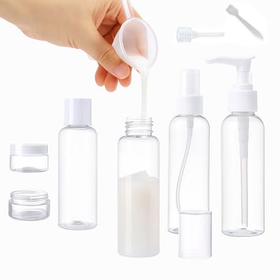 Luxe 9-delige Reis Cosmeticaset – Doorzichtige BPA-vrije Flessen & Potjes – Siliconen Reisflacons voor Vloeistoffen & Crèmes – Ideaal voor in het Vliegtuig en op Vakantie