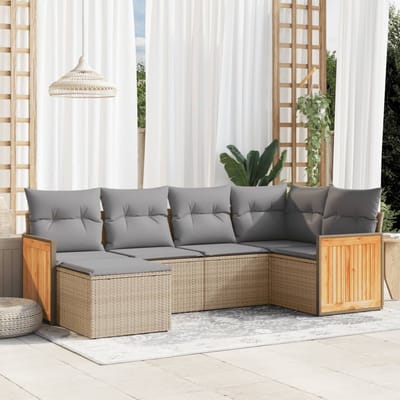 vidaXL - 6-delige - Loungeset - met - kussens - poly - rattan - beige