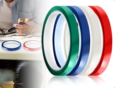 Hittebestendige plakband set van 4 rollen voor elektronica, knutselen en reparaties in huis en auto (groen, blauw, rood, transparant)