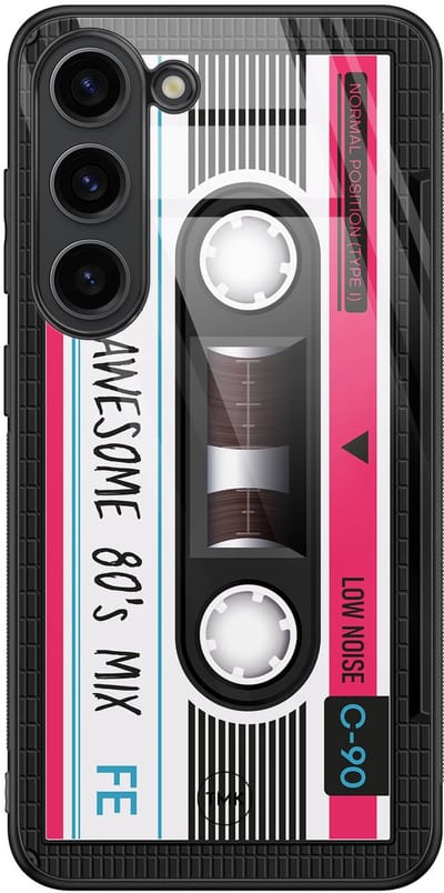 Hoesje geschikt voor Samsung Galaxy S23 - Cassette - Zwart - TPU luxe case (glossy toplaag) - Print - Hardcase backcover zwart
