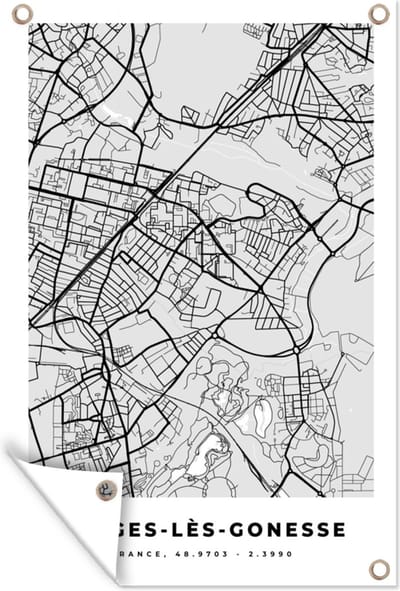 Muurdecoratie Garges-Lès-Gonesse - Plattegrond - Frankrijk - Kaart - Stadskaart - 120x180 cm - Tuinposter - Tuindoek