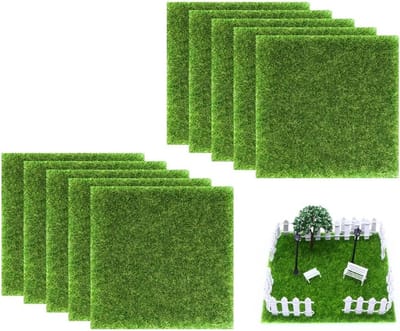 Kunstgras Gazon - Miniatuur Mos - Decoratieve Tuin - Realistisch Uiterlijk - 10 Stuks 15x15cm - Groen