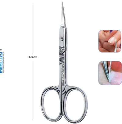 MEDLUXY® Pro Exclusive - Nagelriemschaar (huid- en vellenschaartje) - Gebogen - Spits / Scherp punt - 9.5 cm - Classic - [Cuticle Scissor, Nagelriemknipper, verwijderen van nagelriemen]