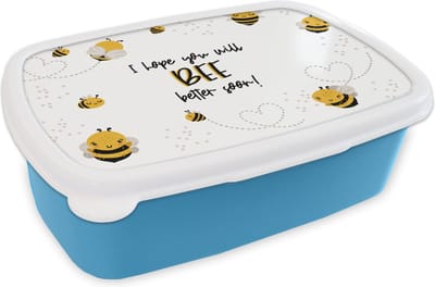 Broodtrommel Blauw - Lunchbox - Brooddoos - Get well soon - Quote - Dieren - Bee - 18x12x6 cm - Kinderen - Jongen