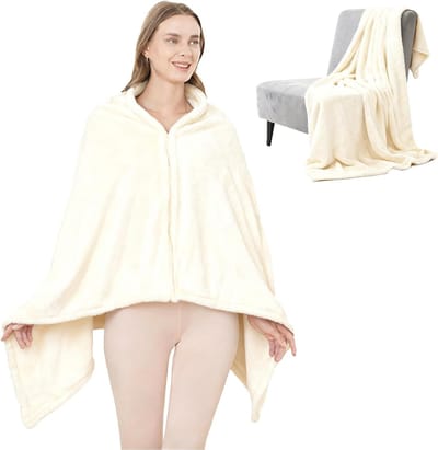 Flanellen Poncho voor Dames en Heren - Extra Zacht Wintercape als Sofa Dekentje, Reisdeken, Warme Deken voor Thuis, Vliegtuig, Kantoor en Kamperen, Duurzaam en Comfortabel (150 x 80 cm)