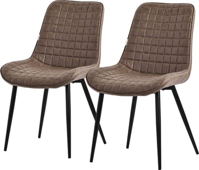 Eetkamerstoel set van 2 bruin met kunstlederen bekleding en stalen poten Keukenstoel met rugleuning ML design