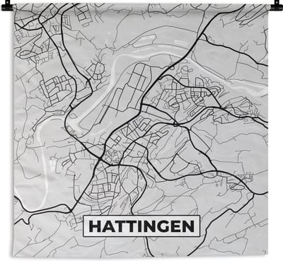 Wandkleed - Wanddoek - Hattingen - Stadskaart - Plattegrond - Kaart - Duitsland - 180x180 cm - Wandtapijt