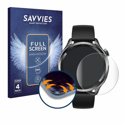 Savvies - Screenprotector voor Xiaomi Watch S4 (47 mm) - Folie Beschermfolie transparant volledig dekking 4 Stuks