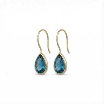 Dames Oorbellen Goudkleurig Blauw Topaas Druppel Mini(14K Gold Plated) | cadeau dames