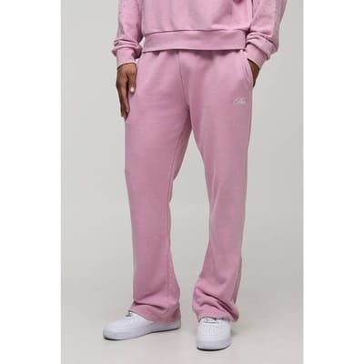 Reguliere pasvorm heren joggers met script, strass en gewassen inzet | Pink | Size Small