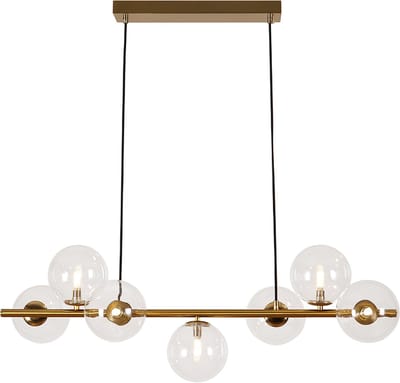 Olucia - REMO - Hanglamp - Transparant / Messing - 7L - Vorm: Rechthoek