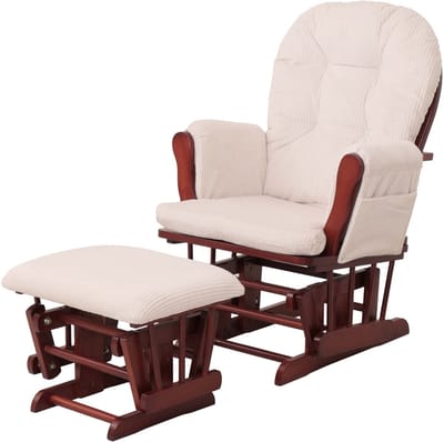 Relaxfauteuil MCW-C76, schommelstoel schommelstoel met kruk stoffen koord 320g/m² Oeko-Tex ~ crème donker frame