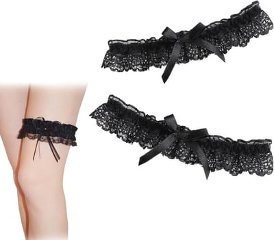 Lace Garter voor Bruiloft, Elegante Bruidsgarters voor Ceremonie en Dans, 2 Stuks (Zwart)
