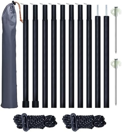 PolkaHome Tentstang Set van 2, Telescoopstang Roestvrij Staal, Verstelbaar 43-200 cm, Opstelstang voor Tent, Tarp, Luifel en Zonnezeil met Opbergtas