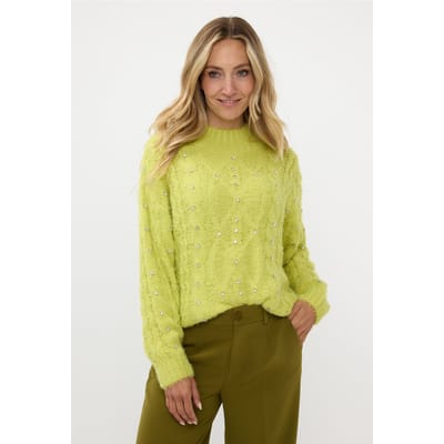 EsQualo Sweater Cable Stones Matcha Green Maat: S | Sweaters Outlet | Dames | Groen