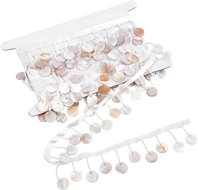 Omlijsting met schelpfranjes, 3 m x 9 ~ 40 mm, rand met natuurlijke schelpen voor creatieve naaiprojecten en decoraties