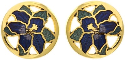 Behave - Dames oorbellen stekers - bloem donkerblauw - tijdloos retro