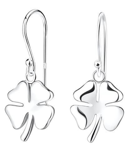 Joy|S - Zilveren klaver bedel oorbellen - klavertje vier - oorhangers - massieve hanger