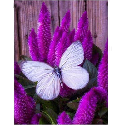 Borduurdecoratie Thuis 5D DIY Diamant Schilderen Kruissteek Vlinder Paarse Bloem Ronde Boor 20X30CM purple