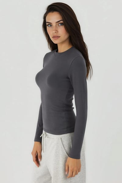 Ultra Zachte Aanraak Slim Fit Crew Neck Lange Mouw Basis Top