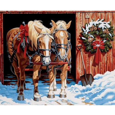 5D diy Diamond Painting Volledige ronde kerst winter scape paard kruissteek 20X30CM black