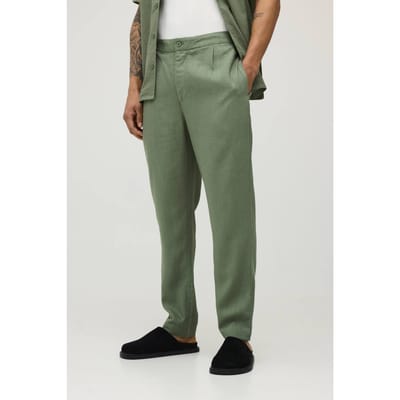 Slim Fit Half & Half Waist Linen Blend Trouser | Olive | Size XS