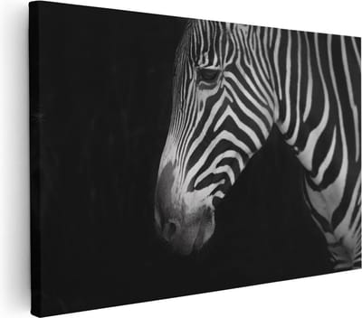 Artaza Canvas Schilderij Zebra Close-Up - 30x20 cm - Klein - Wanddecoratie Dieren - Muurdecoratie Dierenkop - Kamer Accessoires