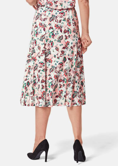 Comfortabele, gedessineerde rok met rondom elastische tailleband - koraalrood / gedess. - Gr. 54 van Goldner Fashion