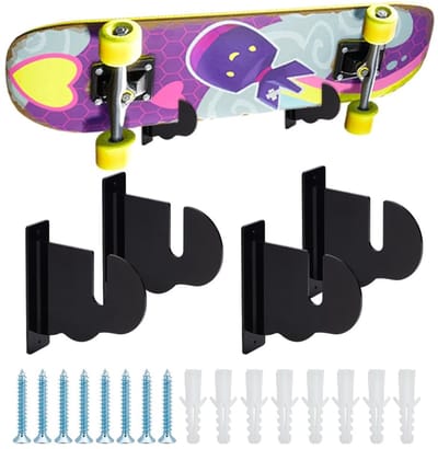 Dailygoods- Skateboard Wandbevestiging Zwart - Acryl Wandhanger - Opbergrek - Drijvend Rack - Geschikt voor Longboard/Snowboard - Inclusief Schroeven en Moeren - Skateboardhouder