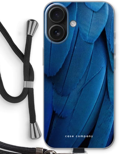 Case Company® - Hoesje met koord geschikt voor iPhone 16 hoesje met Koord - Pauw - Telefoonhoesje met Zwart Koord - Bescherming aan alle Kanten en Over de Schermrand