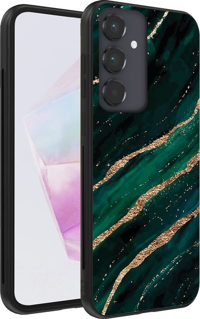 Smartphonica Telefoonhoesje geschikt voor Samsung Galaxy A35 met marmer opdruk - TPU backcover case marble design - Groen Goud geschikt voor Samsung Galaxy A35