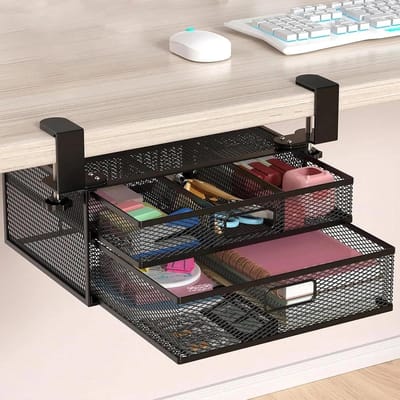 Opberglade Onder Bureau - Verborgen Lade Organizer - Bureau Opruimen - Klembare Installatie - Tot 5 cm Dikte Bureau - Zwart