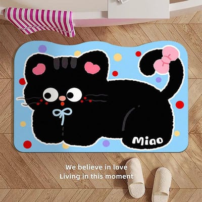 Tapis de salle de bain en terre de diatomées doux, forme de chat noir mignon à pois, antidérapant, absorbant, séchage rapide, tapis de porte de salle de bain 40 * 60 (soft diatom mud) white
