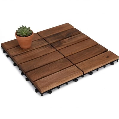 Lomera Terrastegel Acacia Set van 4 - Houten Kliktegel voor Balkon en Tuin - Vlondertegel - Balkontegel - Hardhouten Tuintegel met Kliksysteem - Terras - Vlonder - Buitenvloer - Teak Look - Dakterras - Patio - Decoratie - Outdoor