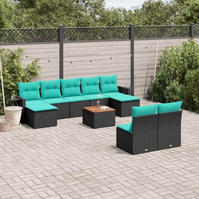 vidaXL - 10-delige - tuinbankset - met - kussens - van - zwart - polyrotan